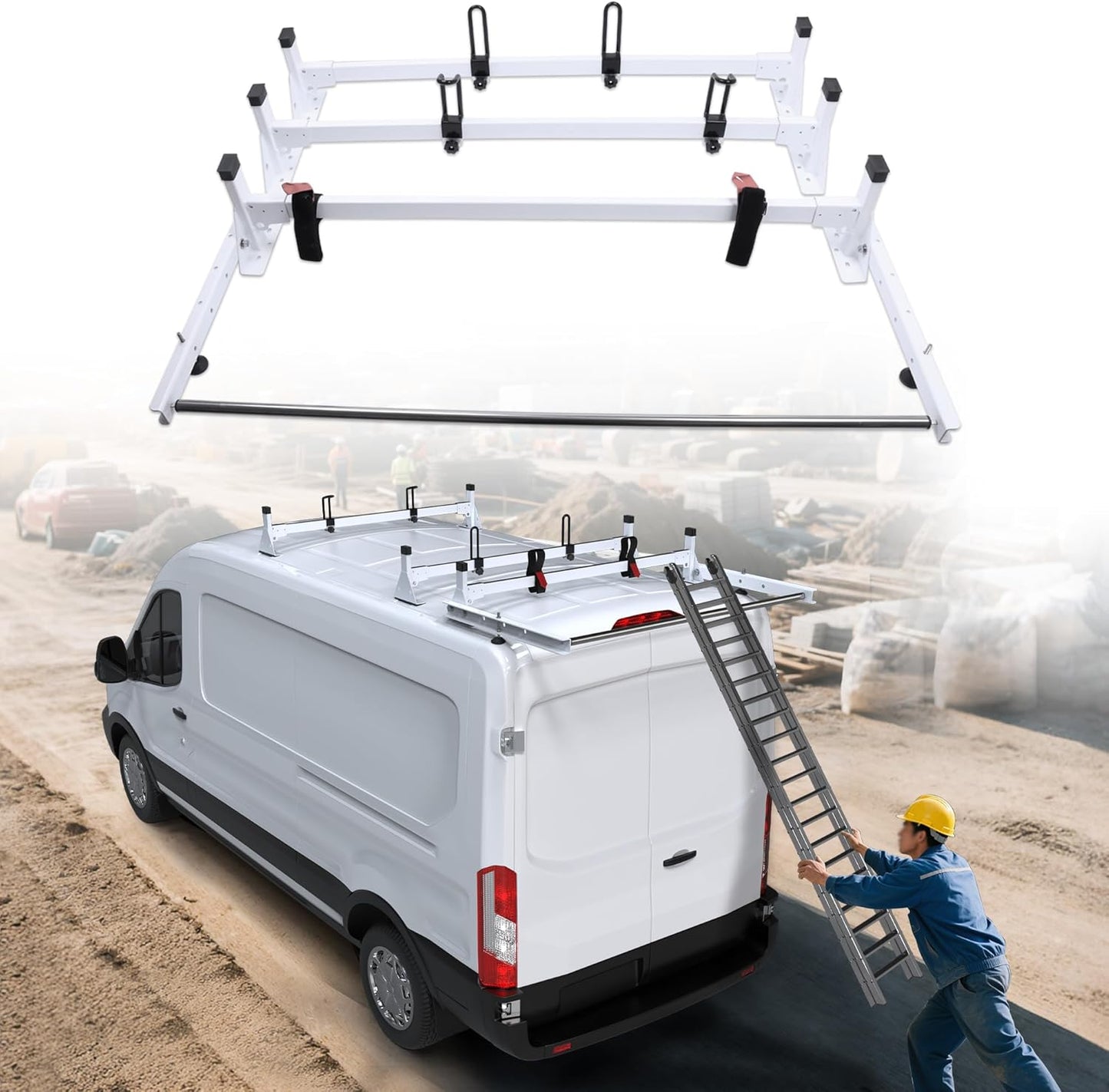 MELIPRON Heavy-Duty No-Drill 3-Crossbar Ladder Roof Rack Transit Van