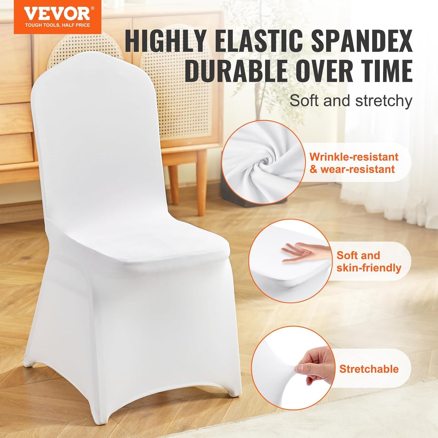 VEVOR 12-Pack White Polyester Spandex Flat-Front Stretch Chair Covers for Events