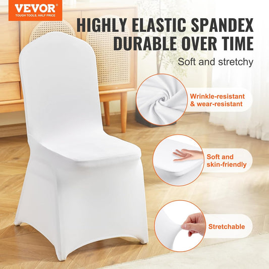 VEVOR 12-Pack White Polyester Spandex Flat-Front Stretch Chair Covers for Events