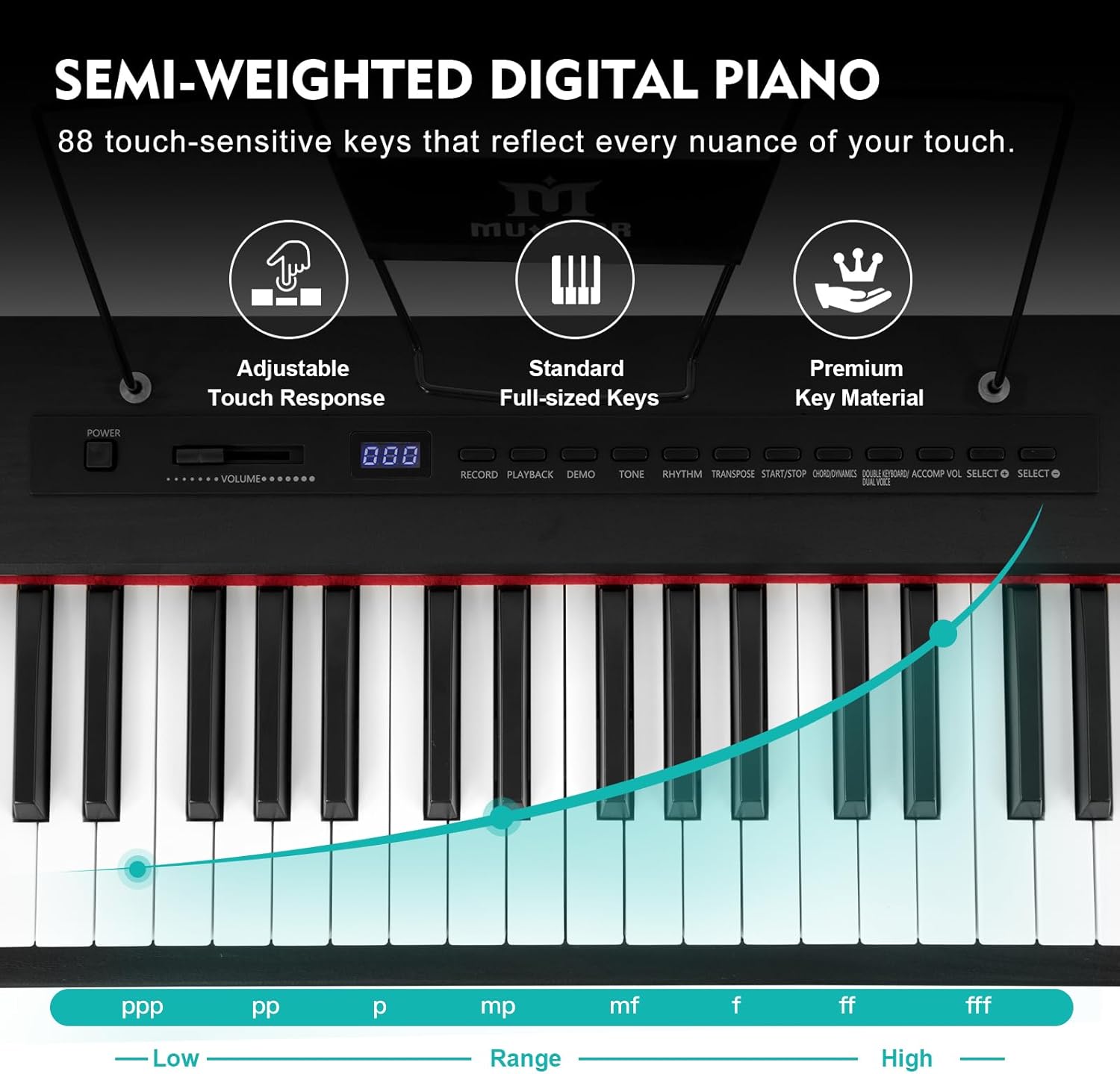 MUSTAR 88-Key Semi-Weighted Digital Piano: Bluetooth, Stand, Pedal, Case