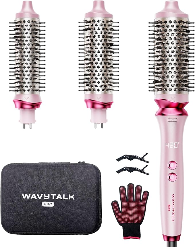 Wavytalk Heatwave Pro: 3-Size Ionic Heated Round Brush Set for Frizz-Free Styling