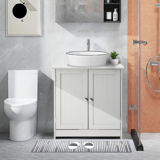VINGLI White Pedestal Sink Cabinet Bathroom Vanity with 2 Doors Adjustable Shelf