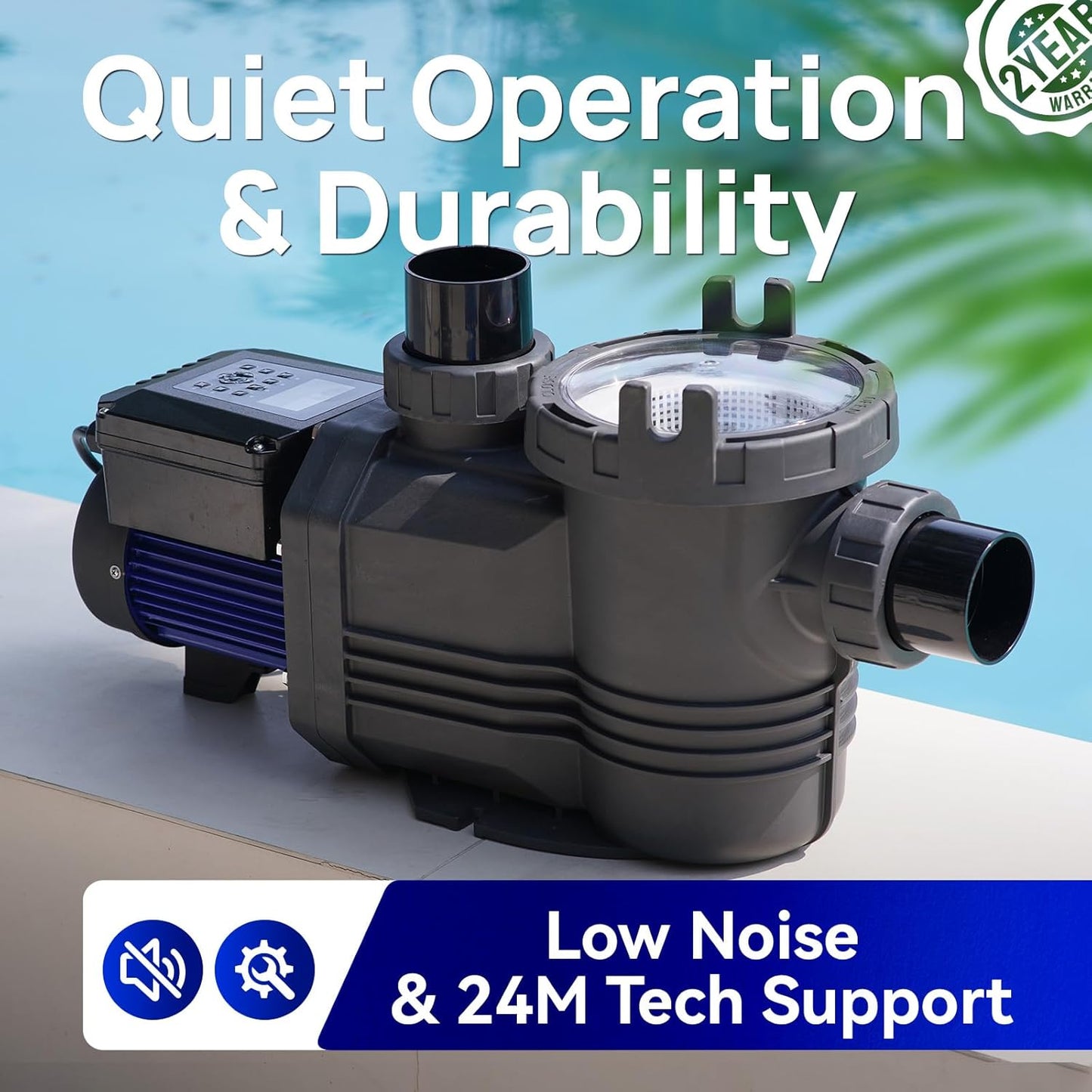 AQUASTRONG Variable Speed Pool Pump: 2HP, 220V, 10566GPH, Energy-Efficient, High Flow