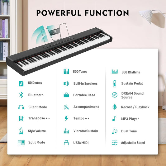 MUSTAR 88-Key Semi-Weighted Digital Piano: Bluetooth, Stand, Pedal, Case