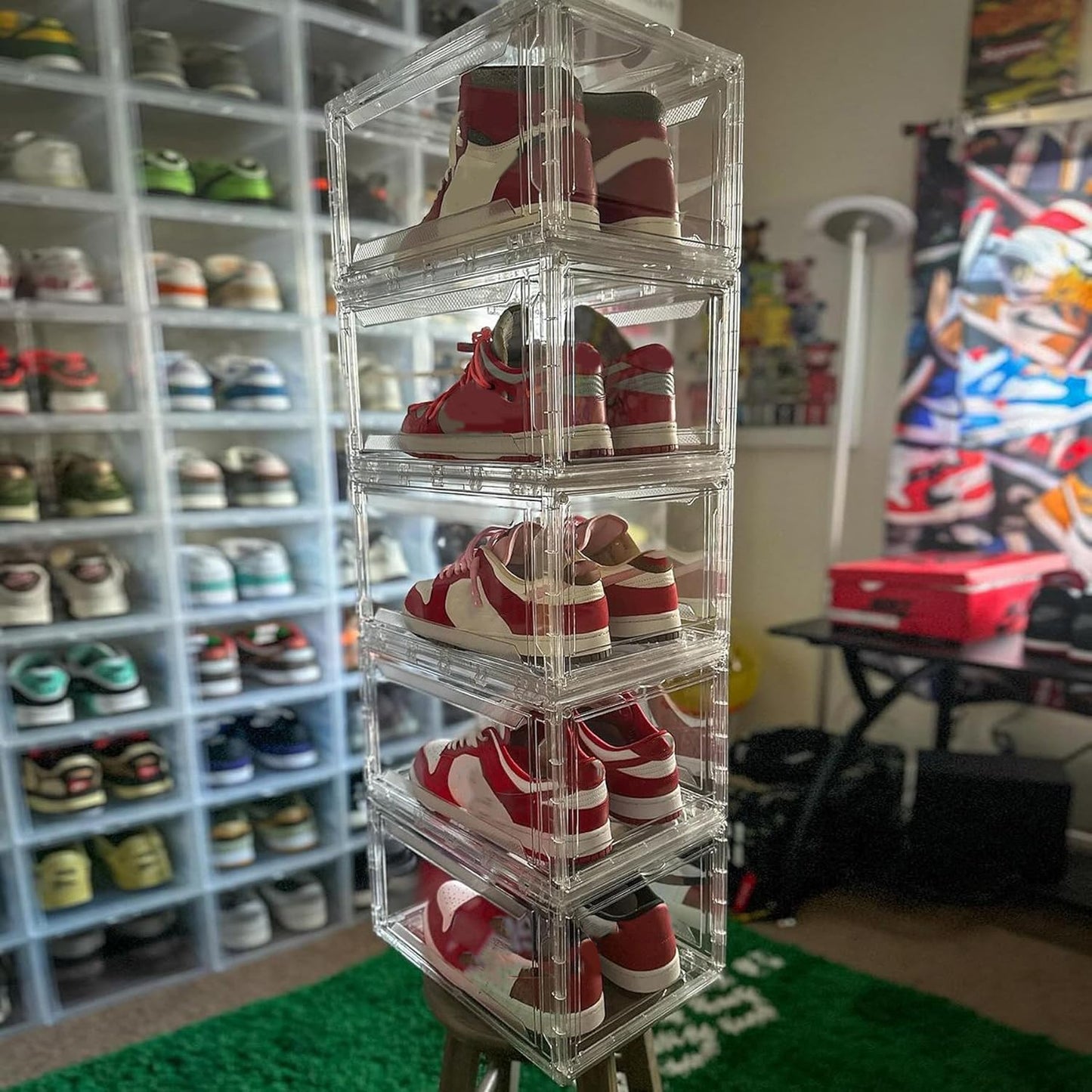 12 Pack Clear Acrylic Stackable Shoe Boxes, Drop Front, Fits Size 15