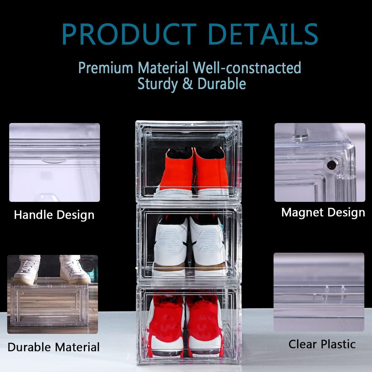 12 Pack Clear Acrylic Stackable Shoe Boxes, Drop Front, Fits Size 15