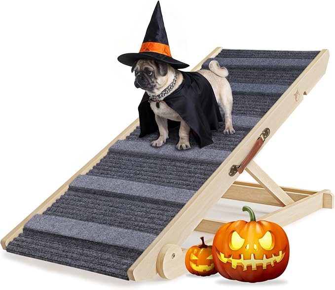 YaFiti Adjustable Folding Wooden Pet Ramp for Beds, Cars, Couches
