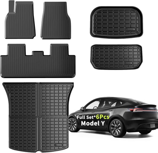 6-Piece All-Weather Floor Mat Set for Tesla Model Y (2020-2024) – Black