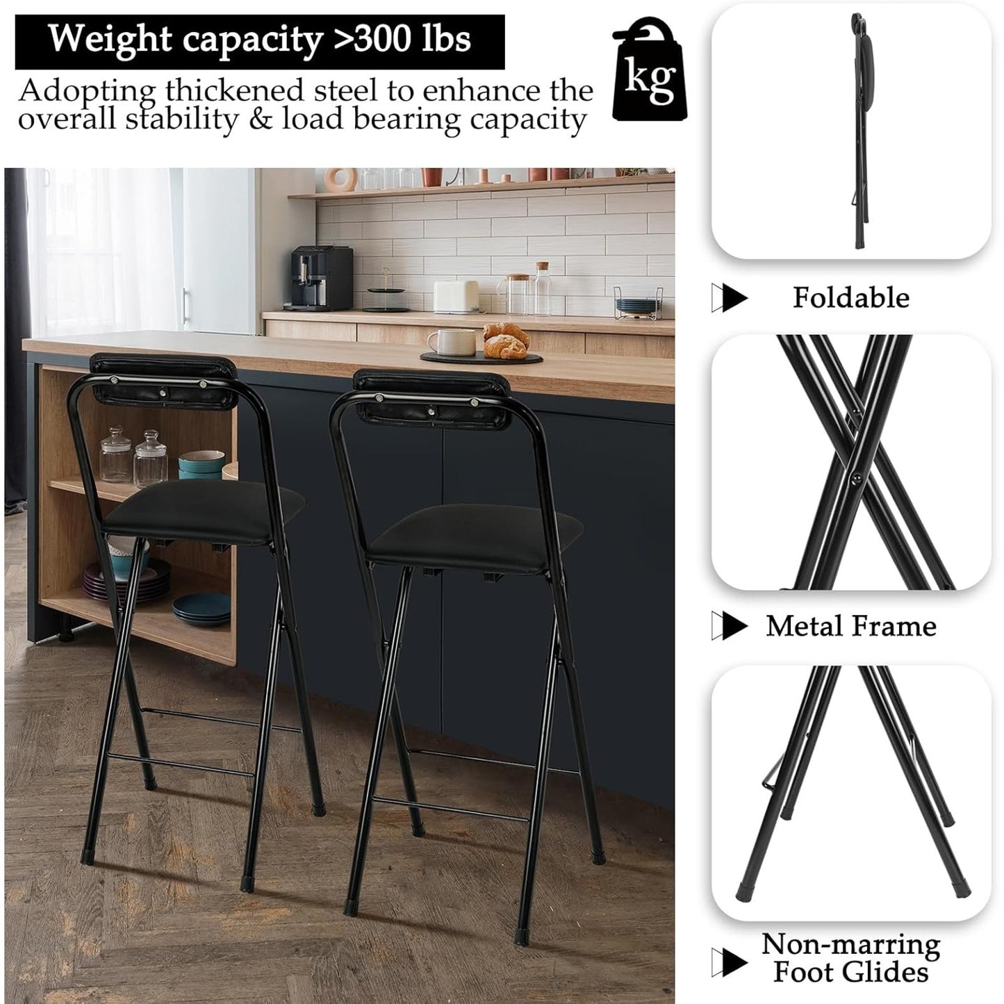 27” Folding Makeup / Styling Stool w/ Padded Seat – 300 lb Capacity