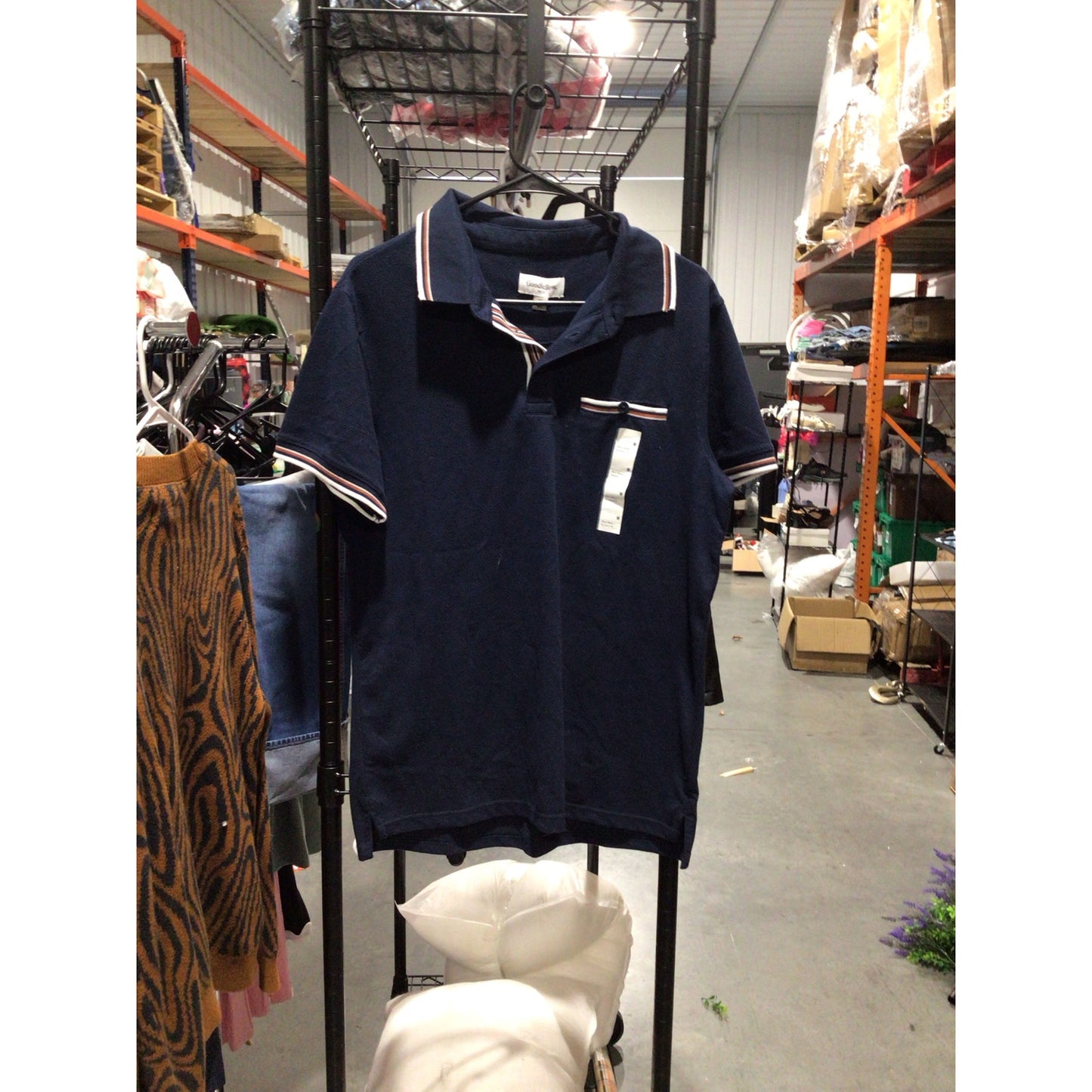 Men’s Navy Short Sleeve Polo Shirt – Classic Trim Collar, Size M