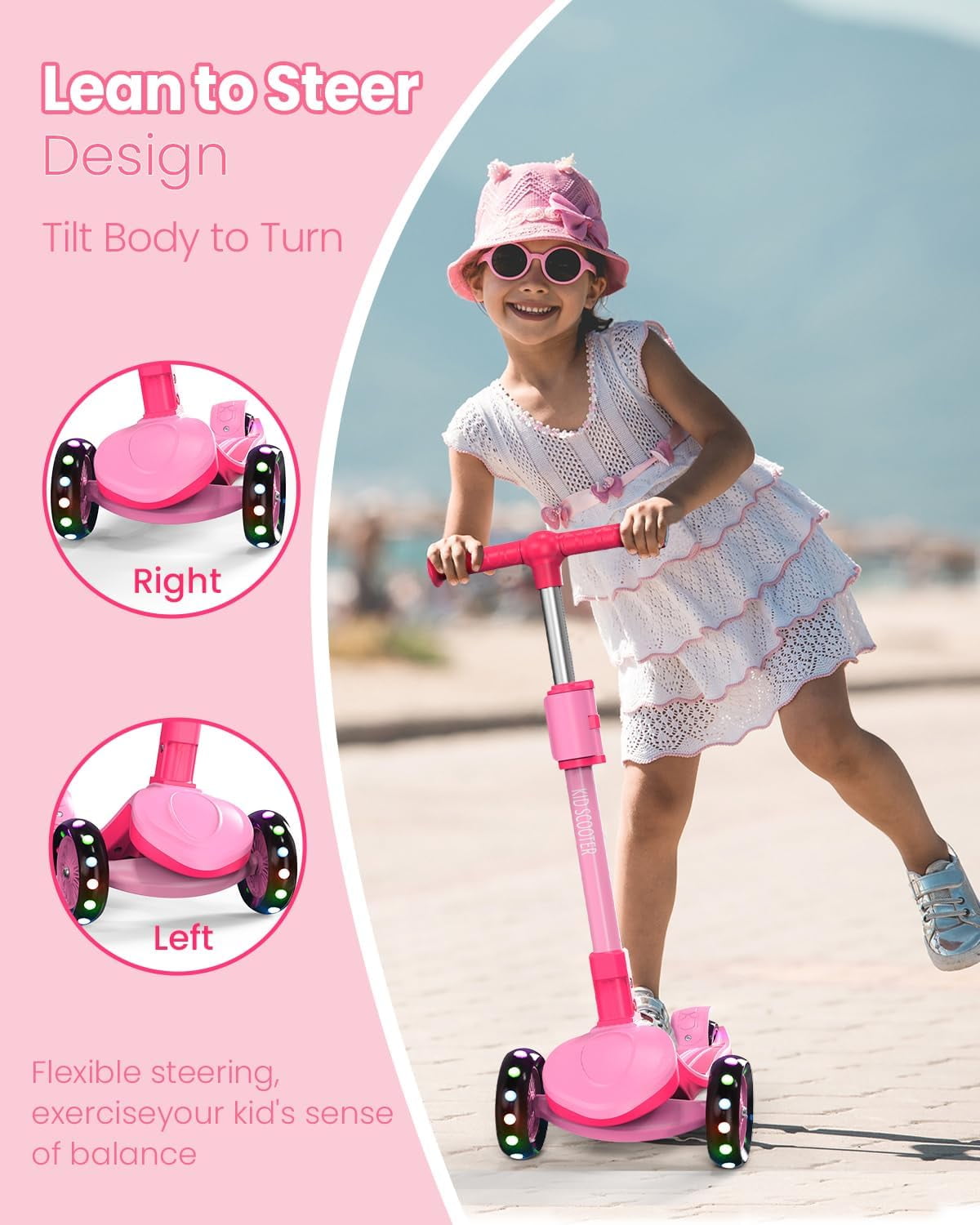 KIDSCOTER 2-in-1 Adjustable Kids Kick Scooter: Removable Seat, LED Light-Up Wheels