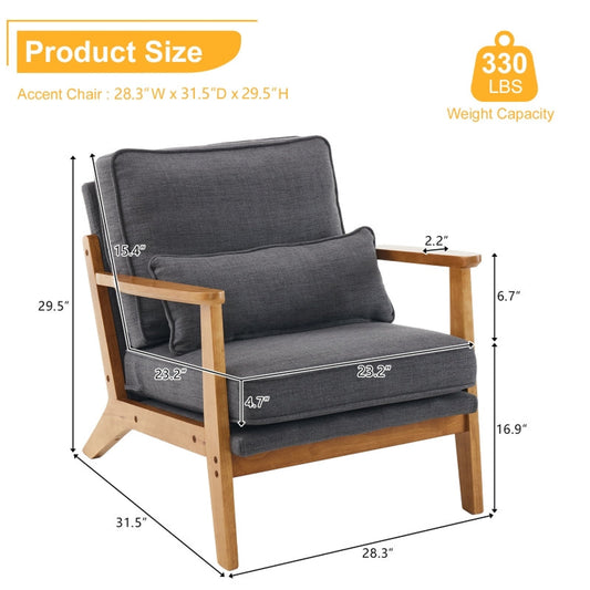 Modern Upholstered Accent Chair with Pillow, Solid Wood Frame