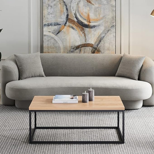 40″ Natural Oak Coffee Table Ottoman – Mid‑Century Modern Rectangle