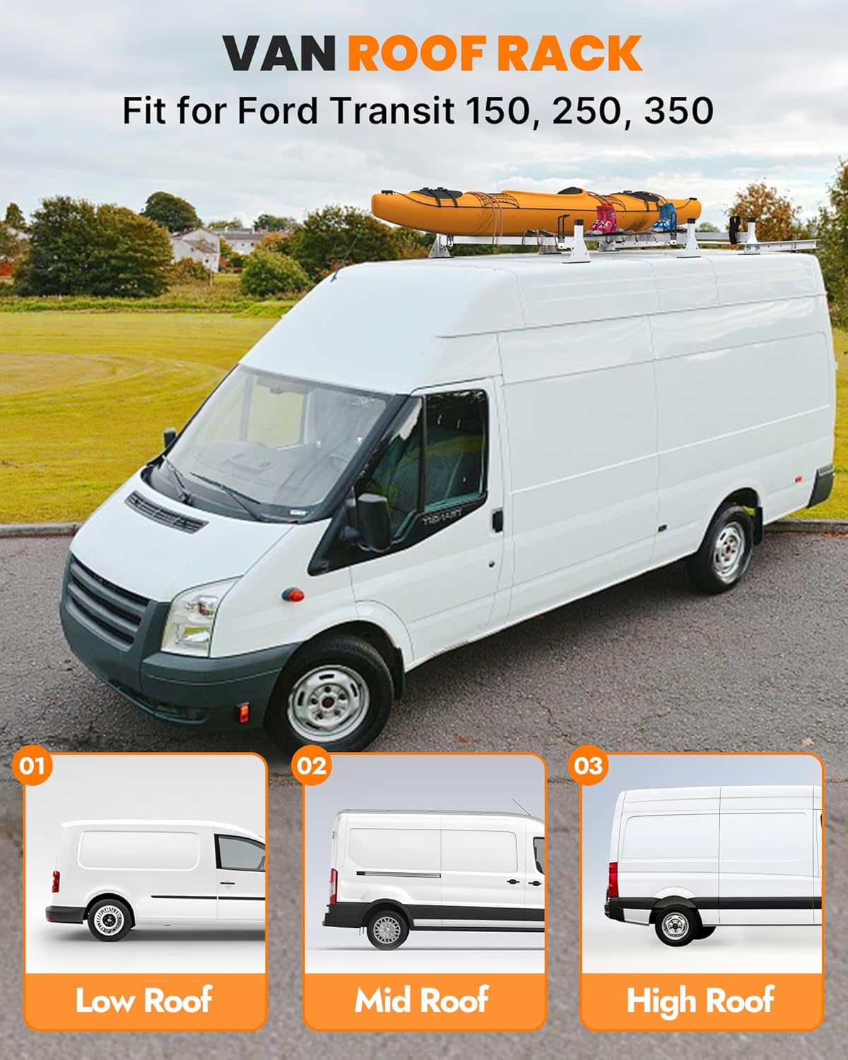 MELIPRON Heavy-Duty No-Drill 3-Crossbar Ladder Roof Rack Transit Van