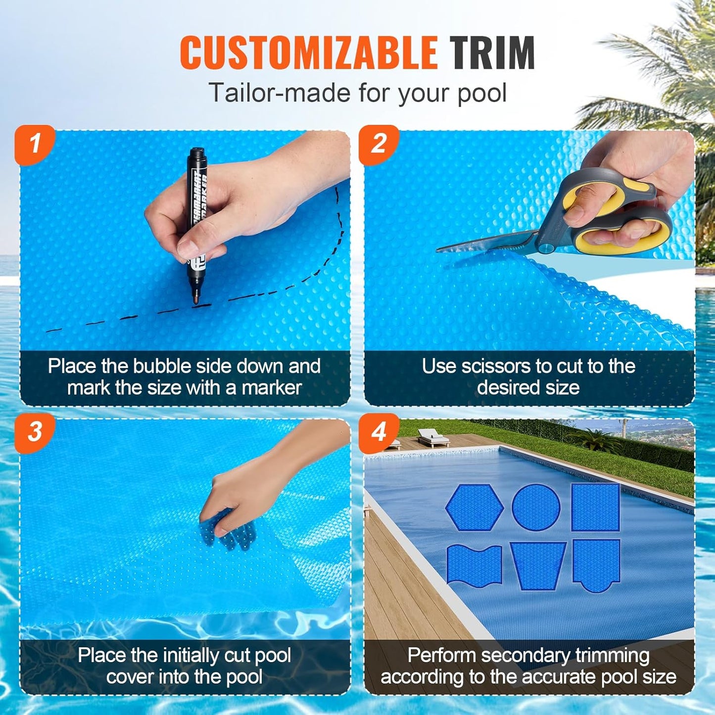 Solar Pool Cover 24 x 12 Ft Rectangle 12 Mil