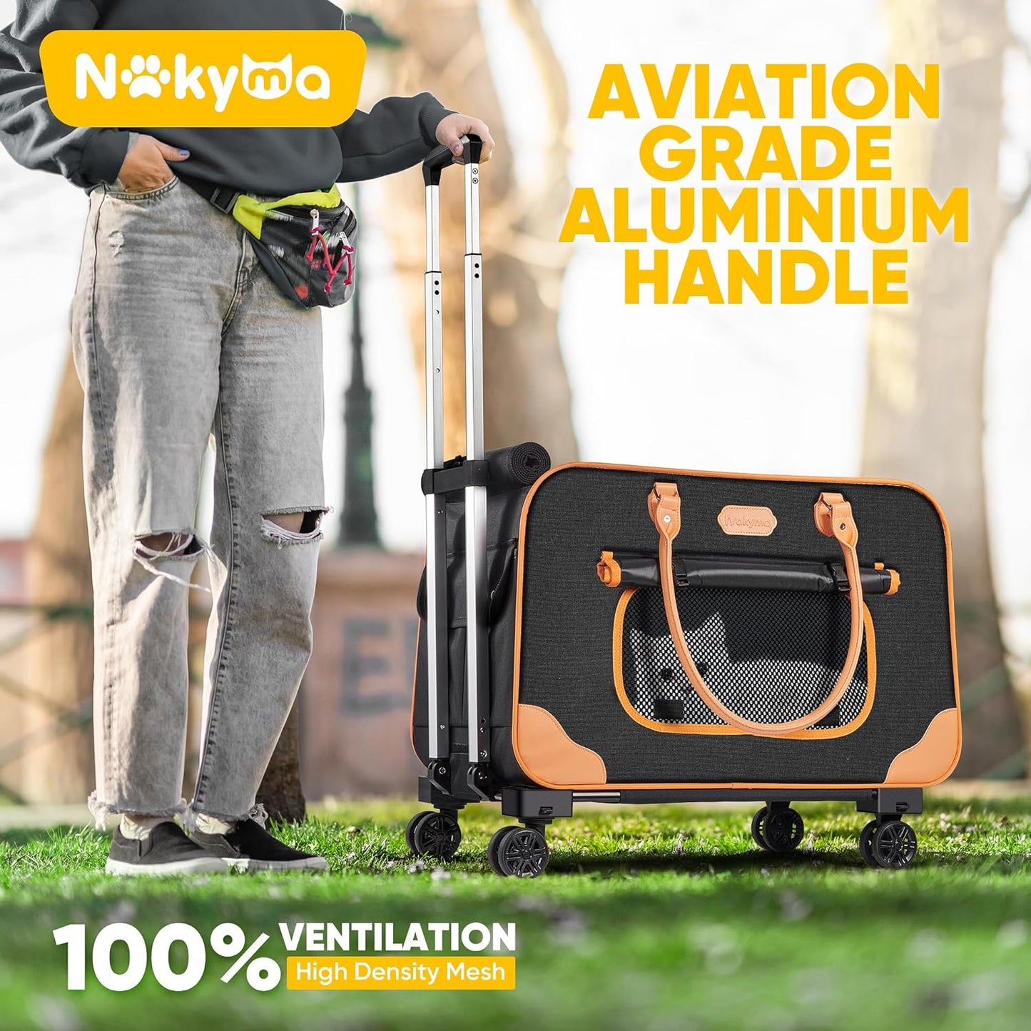 Nakyma Large Rolling Pet Carrier with Wheels for Cats & Small Dogs