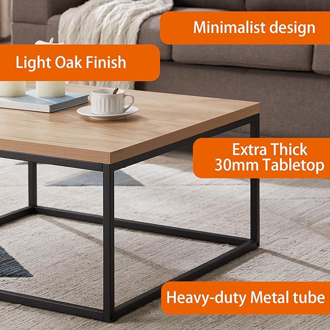 40″ Natural Oak Coffee Table Ottoman – Mid‑Century Modern Rectangle