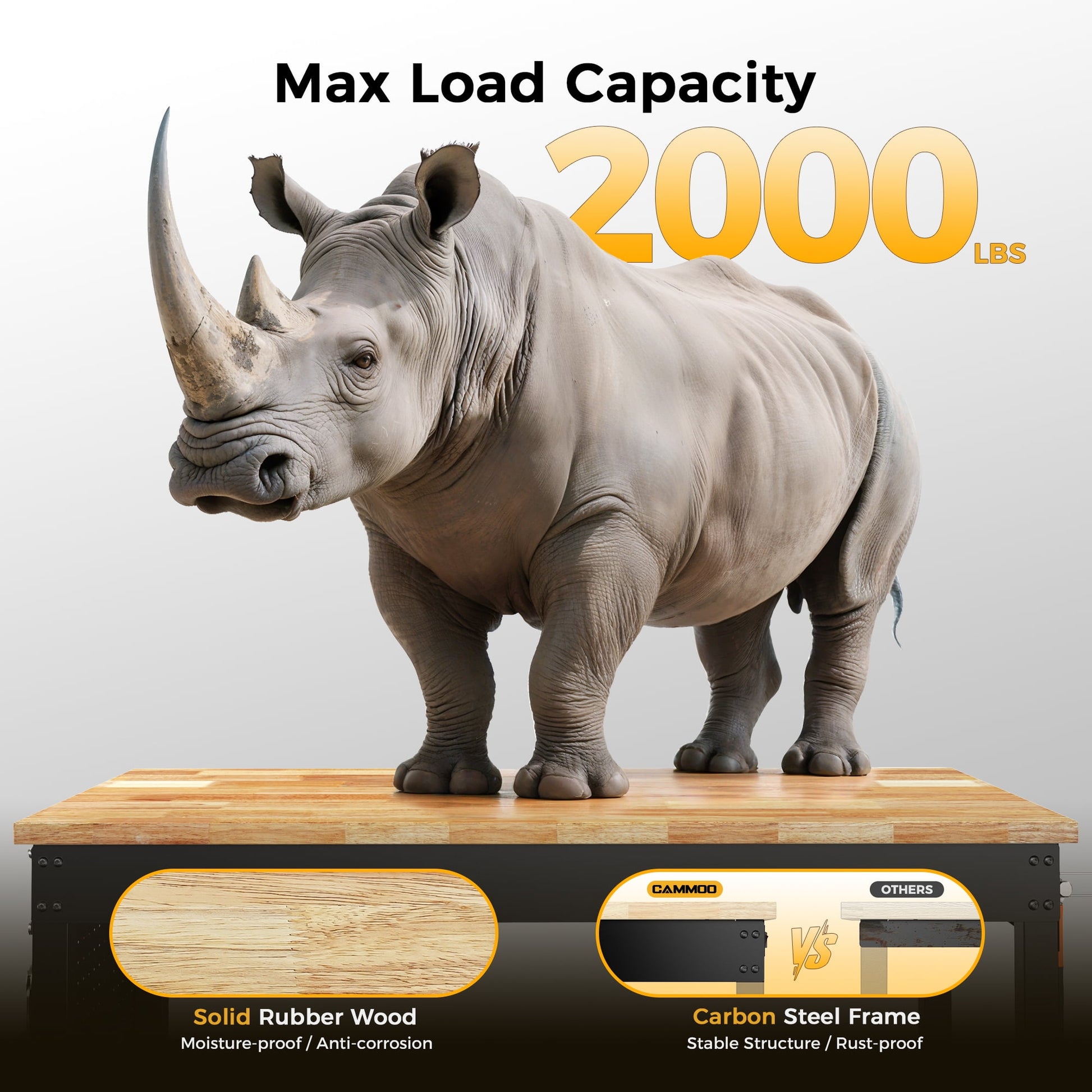 CAMMOO 48-Inch Adjustable Heavy-Duty Workbench with Pegboard, Power Outlets, 2000 lbs