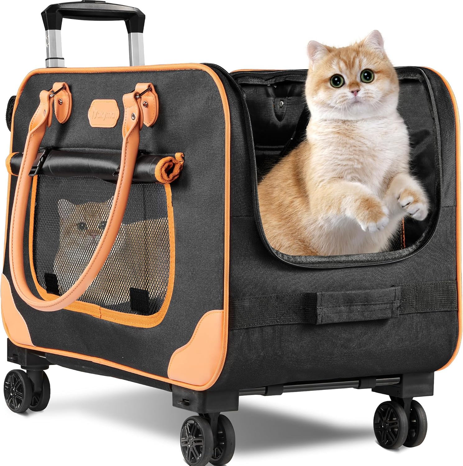 Nakyma Large Rolling Pet Carrier with Wheels for Cats & Small Dogs