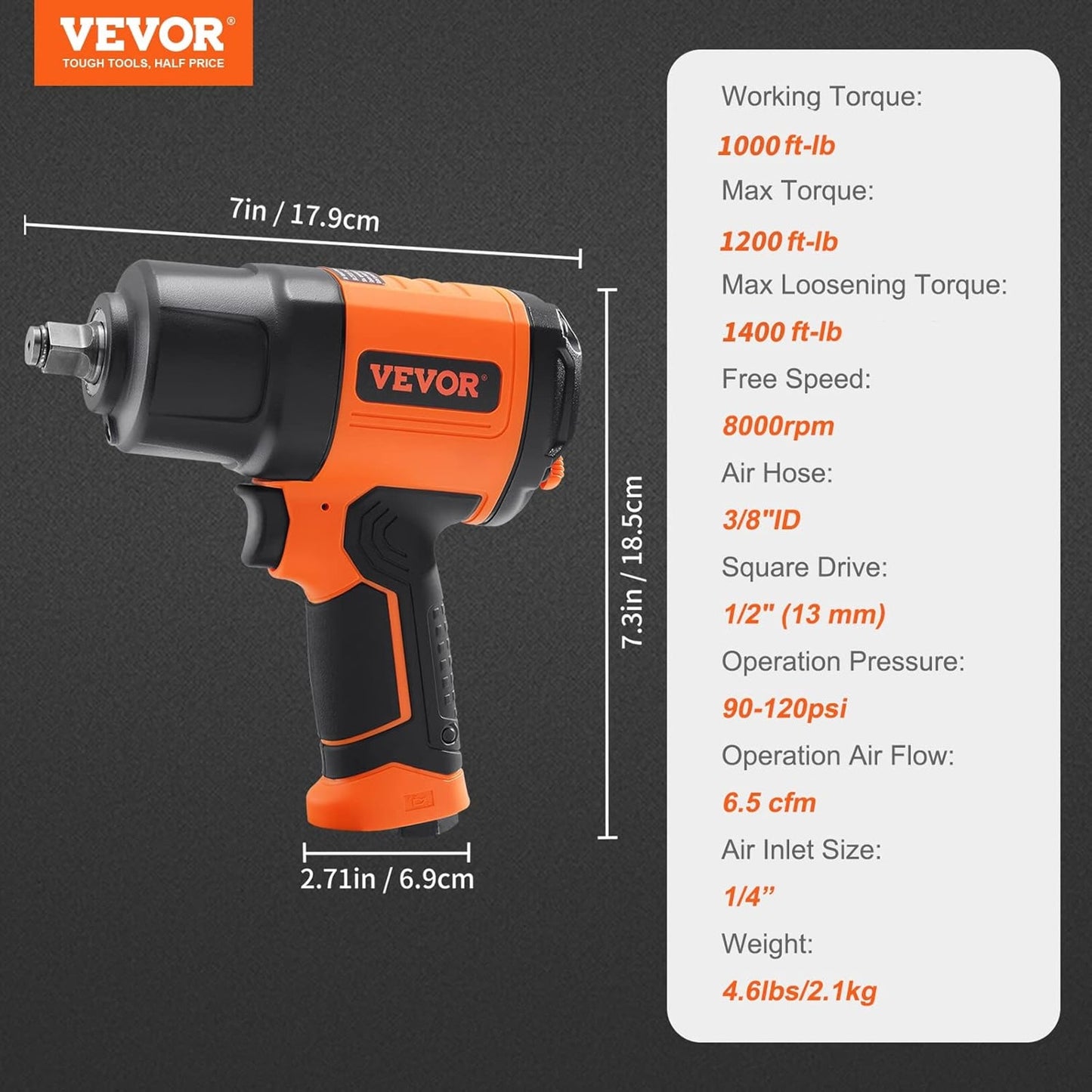 Air Impact Wrench 1/2 In Drive 1400 Ft-Lbs with 11-Piece Socket Set