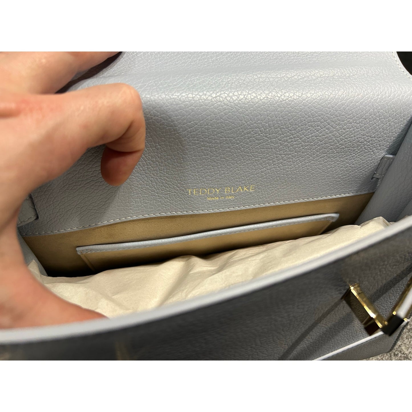 Teddy Blake Kim 11" Satchel – Light Blue Cervo Leather, Gold Hardware- NWT