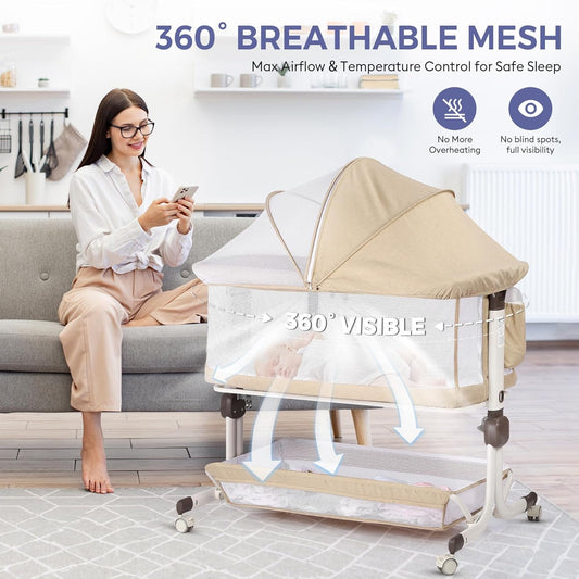 Adjustable Bedside Baby Bassinet Sleeper w/ Mesh Sides, Tilt Mode & Storage