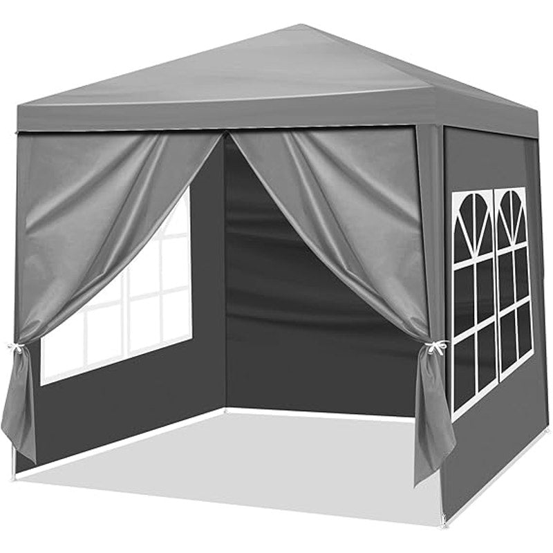 6.5×6.5 ft Gray Pop-Up Canopy Tent with Sidewalls- New, Frame-Style, Not Easy Up