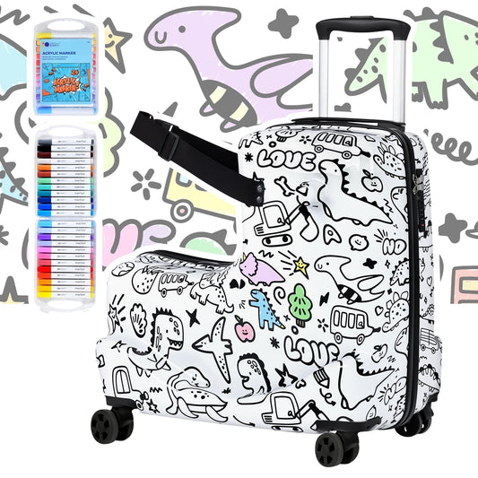 Advwin 20-inch Fun DIY Coloring Kids Ride-On Travel Suitcase with Spinner Wheels