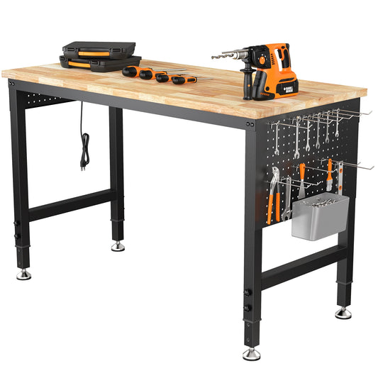 CAMMOO 48-Inch Adjustable Heavy-Duty Workbench with Pegboard, Power Outlets, 2000 lbs