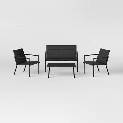 4-Piece Padded Sling Patio Conversation Set, Black, Durable Outdoor Furniture