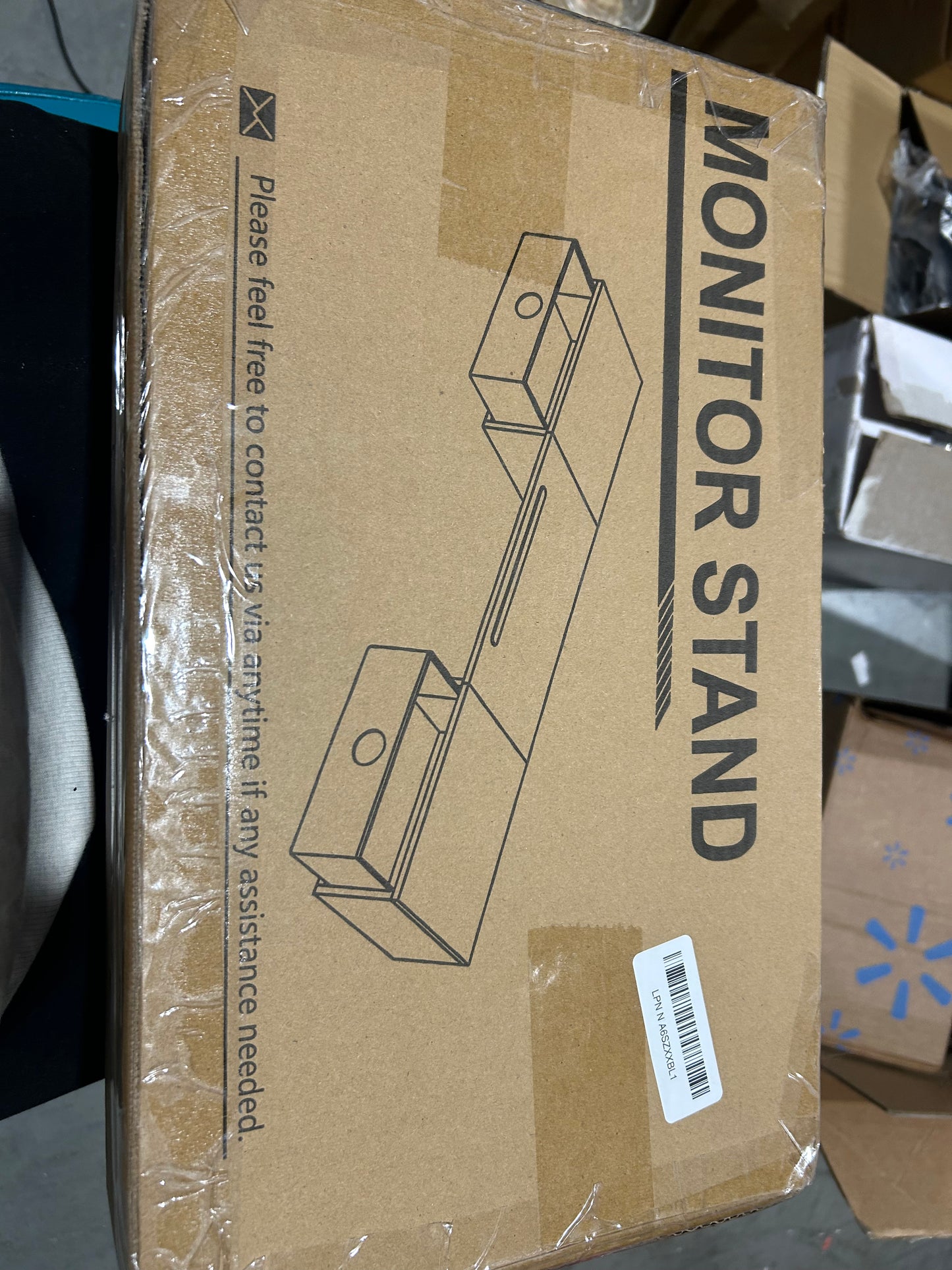 Dual Monitor Stand Riser with Two Drawers in Rustic Brown NIB