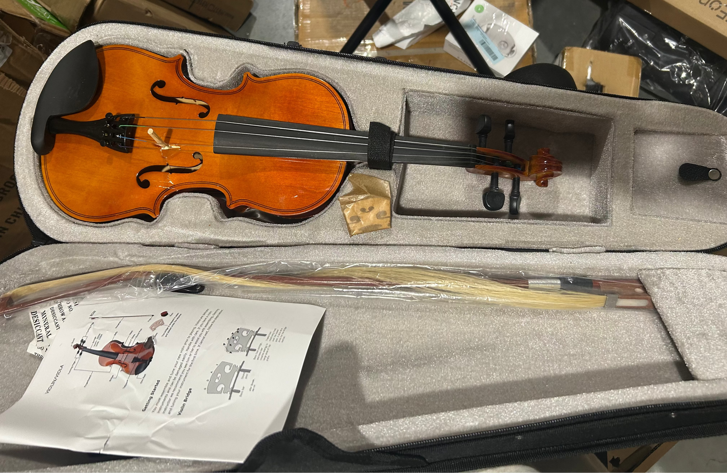 1/2 Solid Wood Student Violin Starter Kit Natural Maple Wood & Case
