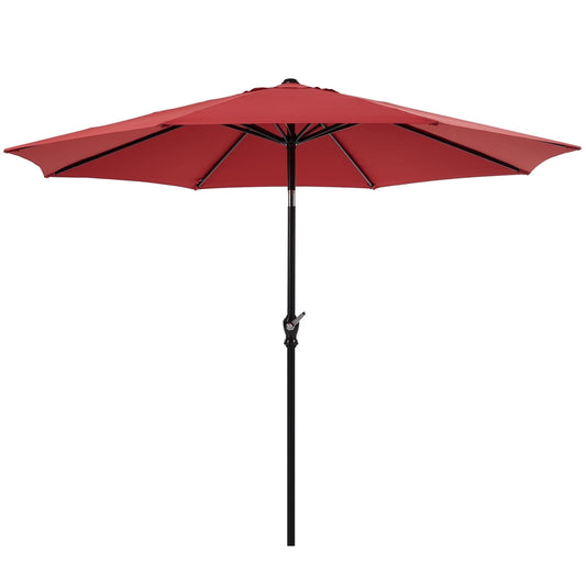 ZUNMOS 9ft Red Outdoor Patio Umbrella: Push Button Tilt, Crank, UV Guard
