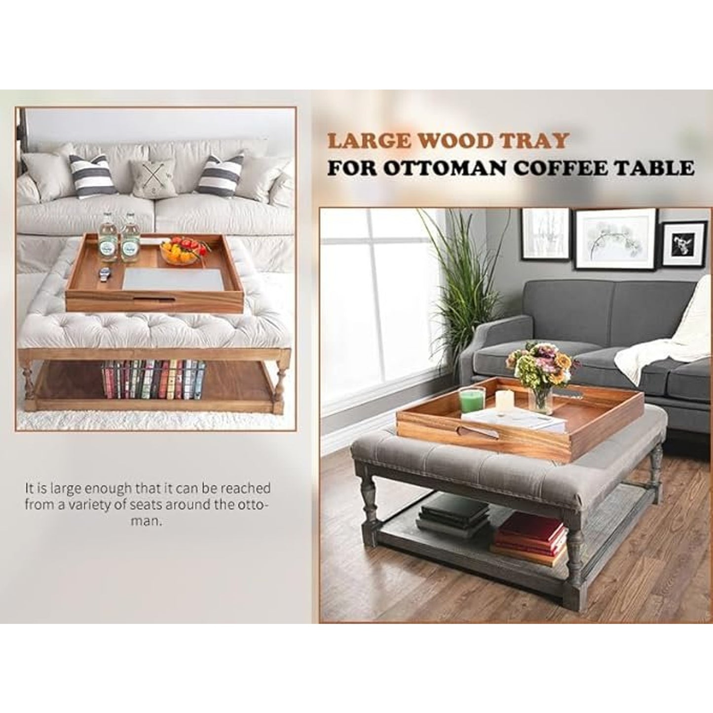 22" Acacia Wood Serving Tray – Extra Large Square w/ Handles