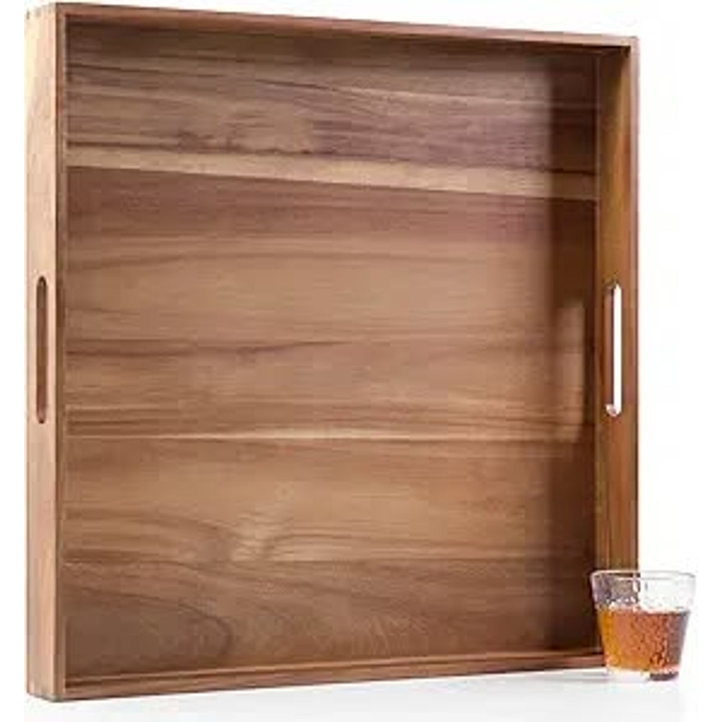 22" Acacia Wood Serving Tray – Extra Large Square w/ Handles