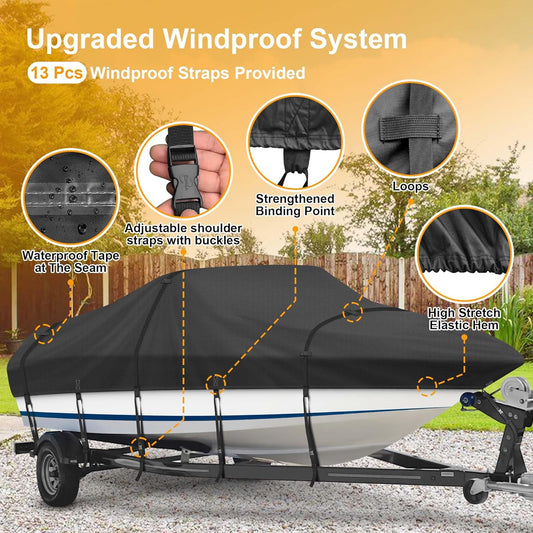 Heavy-Duty 600D Boat Cover – Fits 14'–16' Boats up to 90" Wide