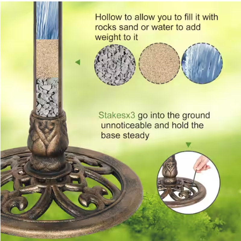 28” Antique Copper Bird Bath with Solar Fountain / Weather-Resistant Resin