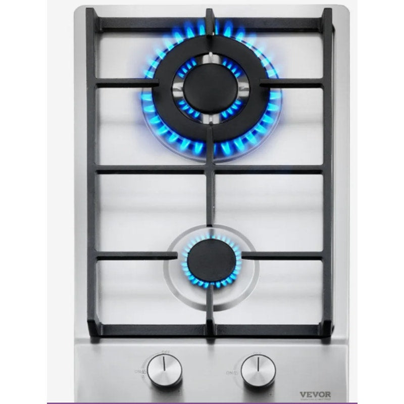 VEVOR 12" 2-Burner Gas Cooktop – 12,250 BTU, Stainless Steel, LPG/NG Convertible