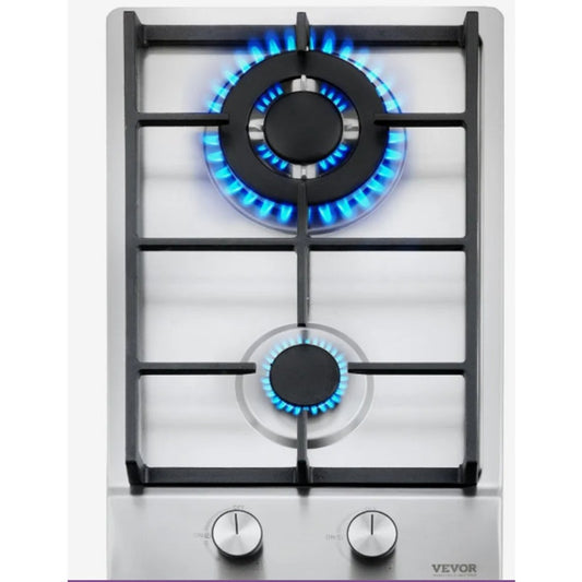 VEVOR 12" 2-Burner Gas Cooktop – 12,250 BTU, Stainless Steel, LPG/NG Convertible