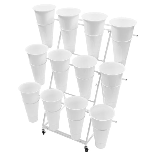 3-Tier White Metal Flower Display Stand with 12 Bucket Holders