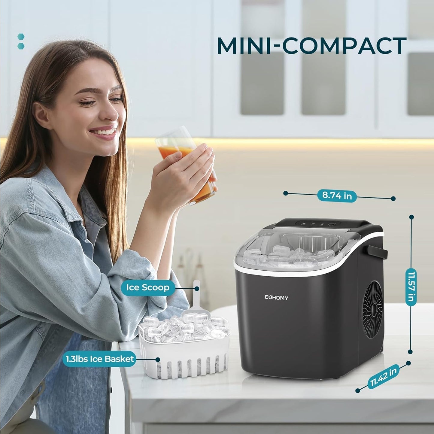 Countertop Bullet Ice Maker 26.4 LB/Day w/ Self-Cleaning & Carry Handle (Black)