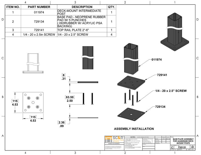 Durable Aluminum Deck Post Base Plate Assembly for Secure Railing Installation