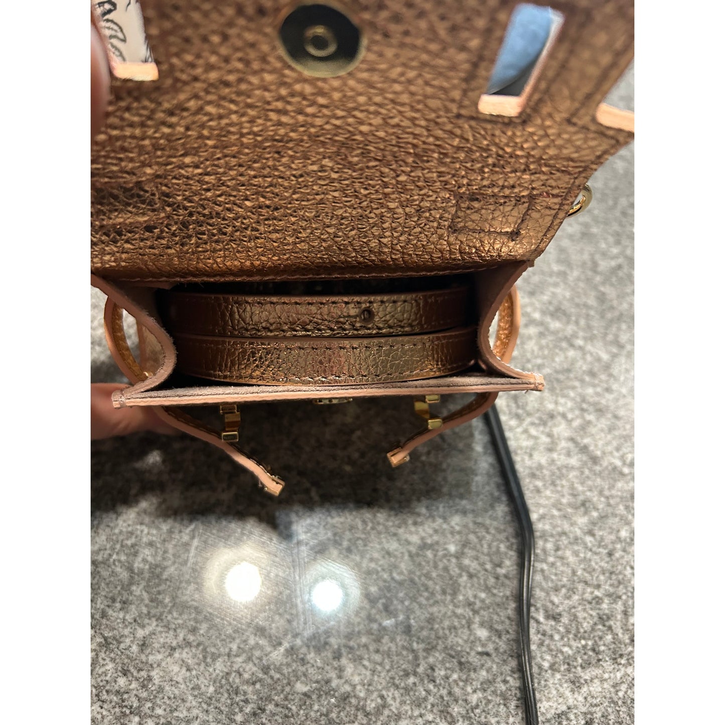 Rare Teddy Blake Ava 6" Micro Handbag – Oro Rosa Gold Leather – NWT