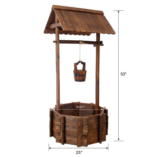 53-inch Rustic Wooden Wishing Well Planter, Outdoor Garden Decor with Hanging Bucket