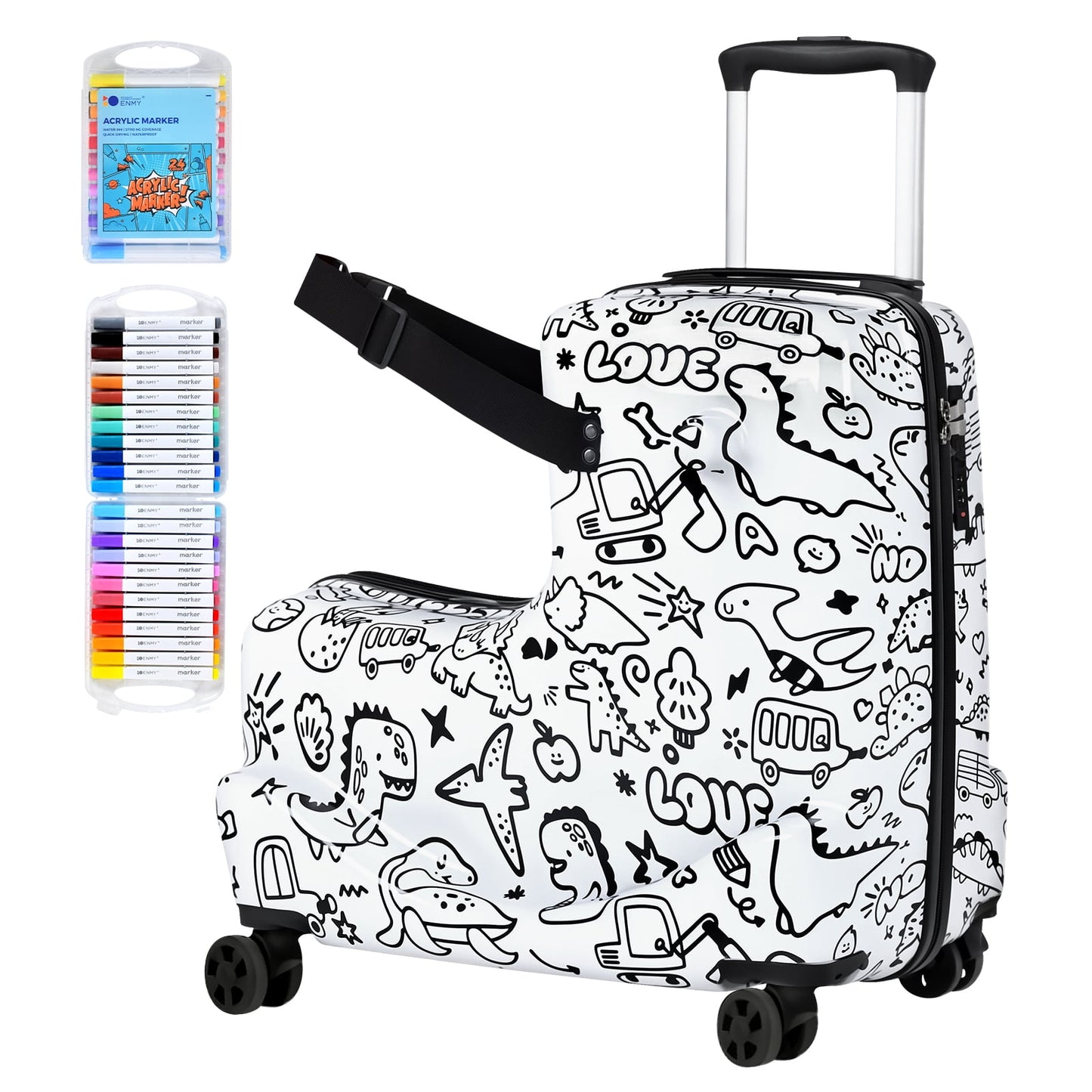 Advwin 20-inch Fun DIY Coloring Kids Ride-On Travel Suitcase with Spinner Wheels