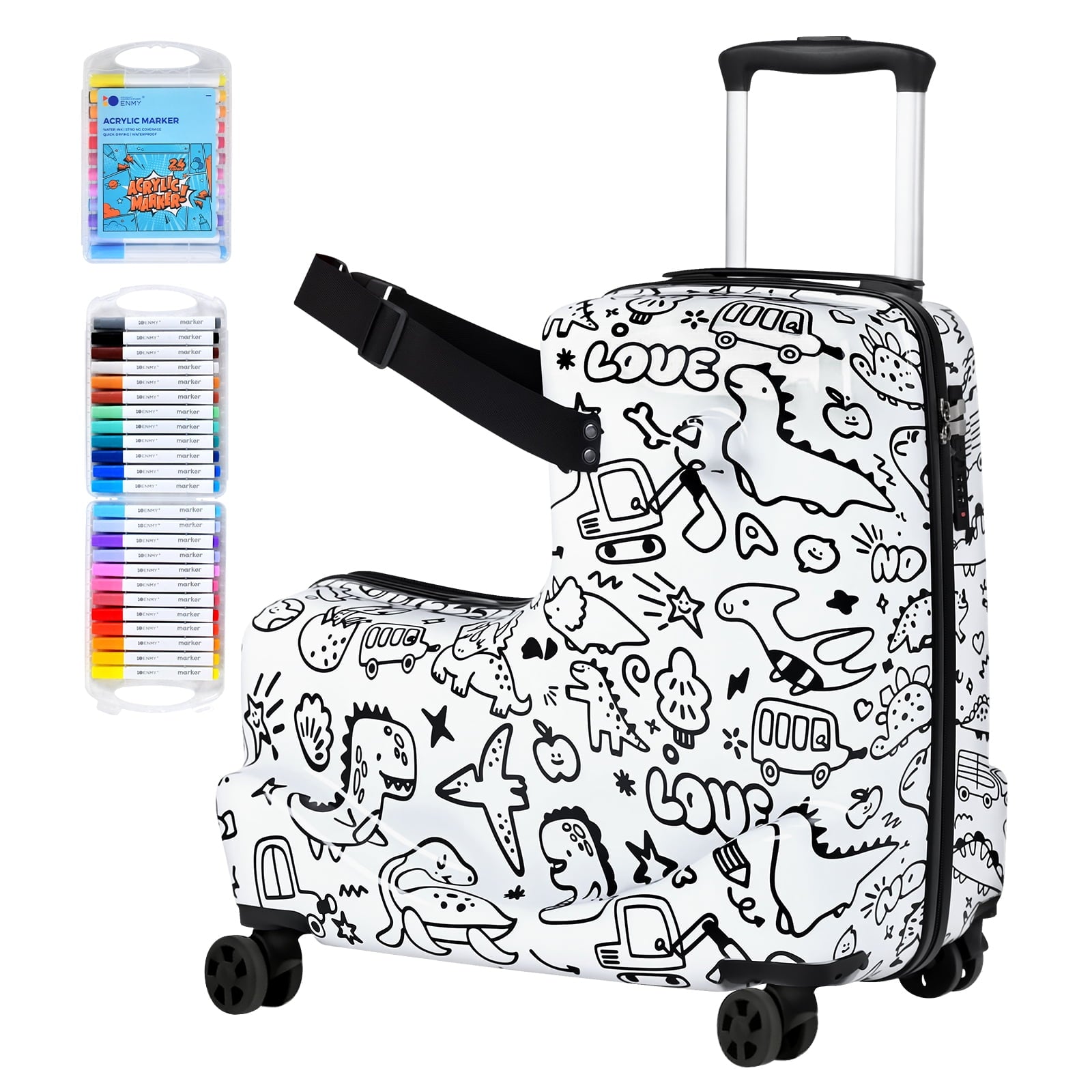 Advwin 20-inch Fun DIY Coloring Kids Ride-On Travel Suitcase with Spinner Wheels