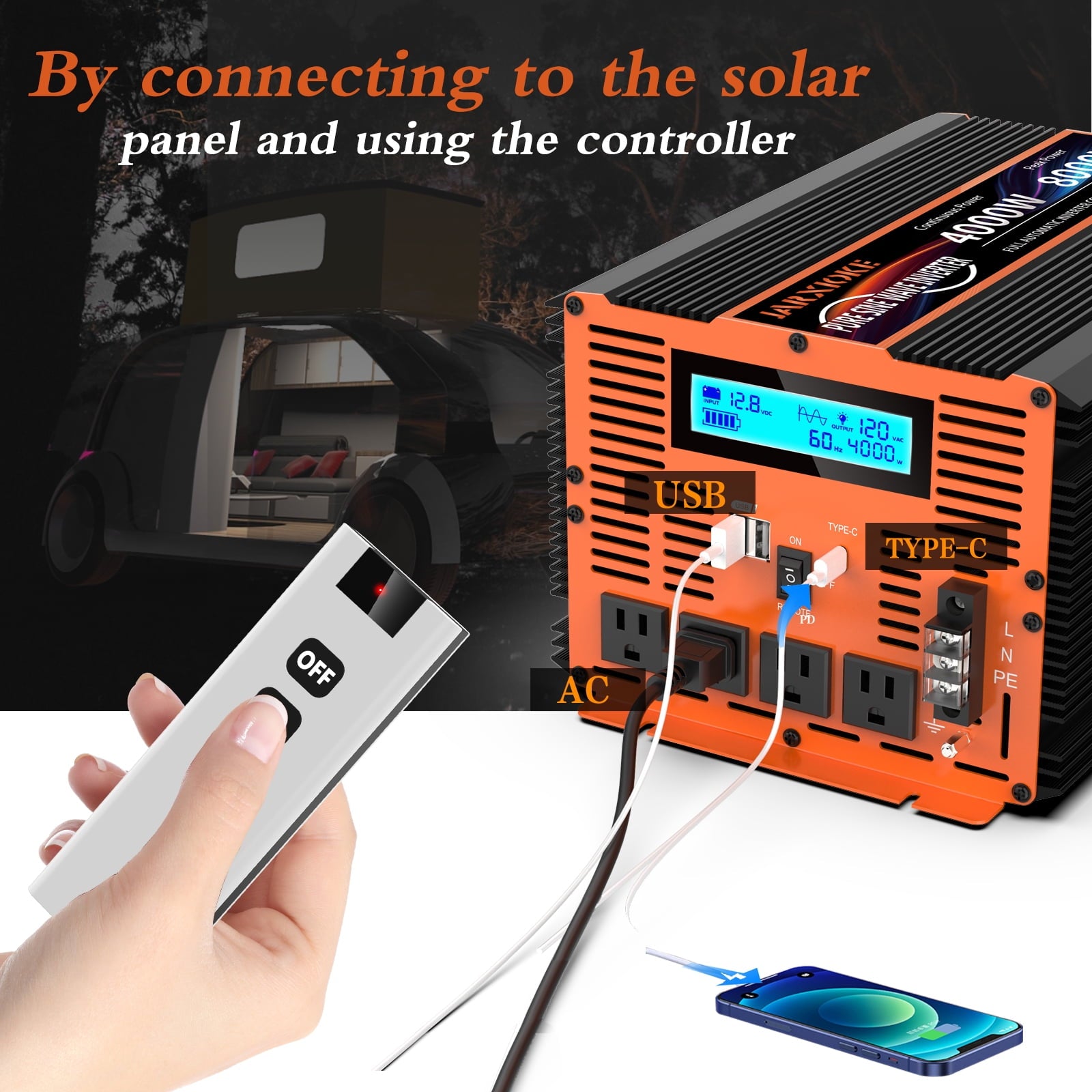Powerful 4000W Pure Sine Wave Inverter for RV, Solar, Car, Home Use