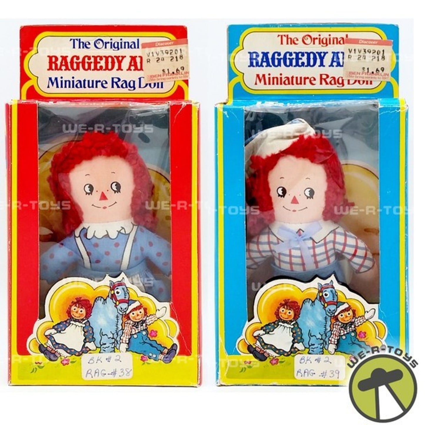 Vintage 1976 Knickerbocker Raggedy Ann & Andy 4" Mini Rag Dolls w/ Pillow