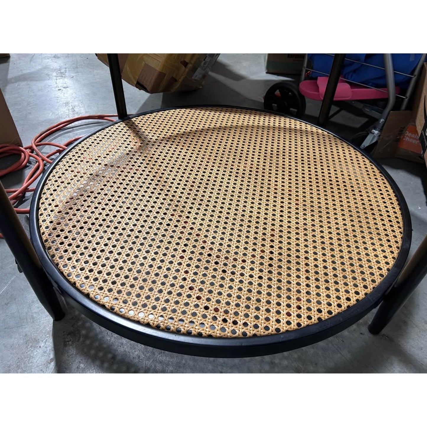 28" Round Glass Coffee Table w/ Woven Rattan Storage Shelf
