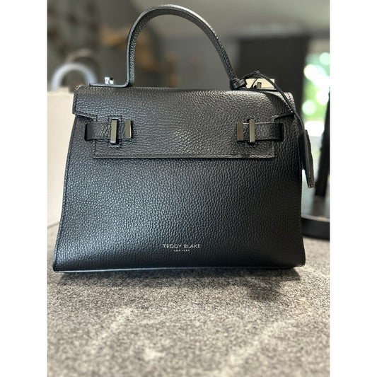 Teddy Blake Ava 11" Satchel – Black Cervo Leather, Ruthenium, Lock & Key